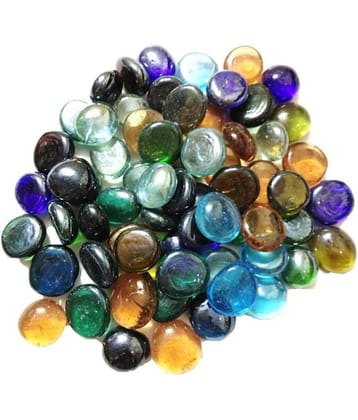 DS1 Multi-colored Round Glass Pebbles/gravels/stone/beads for Aquarium, table, vase, fountain, Approx 65 Piece