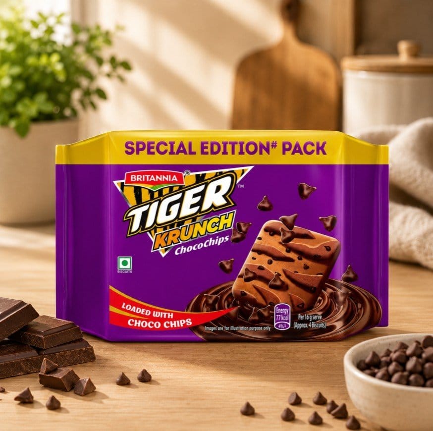 Britannia Tiger Krunch chococips Biscuits, 63 gm - Britannia Tiger Krunch chococips Biscuits 63 gm