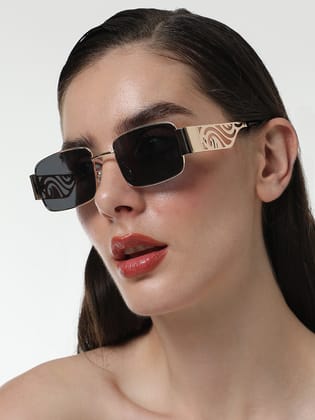 The Swirl Rectangular Sunglasses - Midnight Black-Sunglass