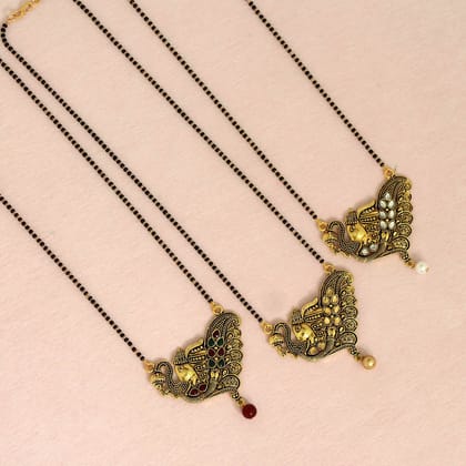 Multi Color 3 Piece Of Mangalsutra Combo (MS142CMB)-Length: 44.00 CM x Width: 0.20 CM / Gold / Alloy With Good Quality Gold Plated