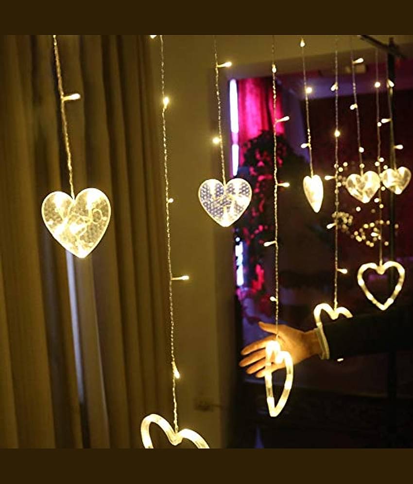 YUTIRITI Heart LED Curtain String Decorative Lights for Home Décor Diwali Dussehra Christmas - Warm
