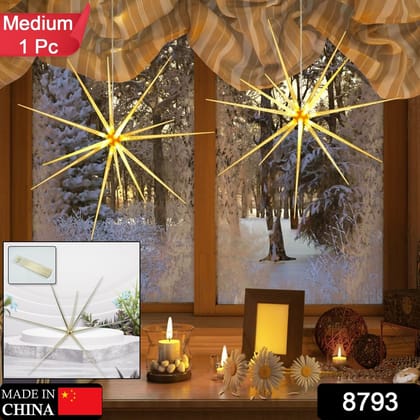 3D Gold Star Hanging Decoration Star, Acrylic Look Hanging Luminous Star for Windows, Home, Garden Festive Embellishments for Holiday Parties Weddings Birthday Home Decoration (Medium)