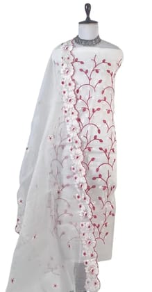 Kota Doria Dress Material Crimson Red Floral Vine