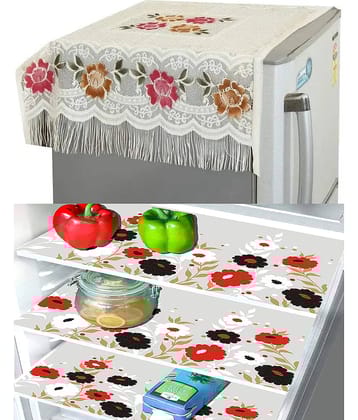 Crosmo Polyester Floral Printed Fridge Mat & Cover ( 99 53 ) Pack of 4 - Multicolor