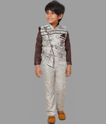 DKGF Fashion Pack of 1 Boys Cotton Blend Shirt & Pants Set ( Brown )
