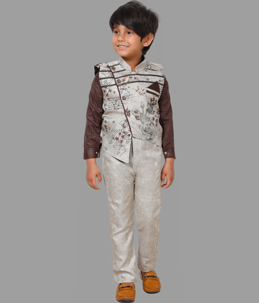 DKGF Fashion Pack of 1 Boys Cotton Blend Shirt & Pants Set ( Brown )