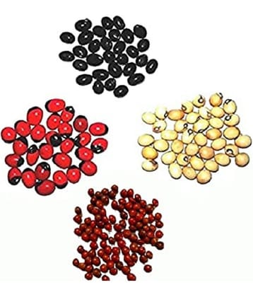 VINARGHYA Combo of 4 colours Gunja  Red black / White / Black / Full red gunja 84 no.s