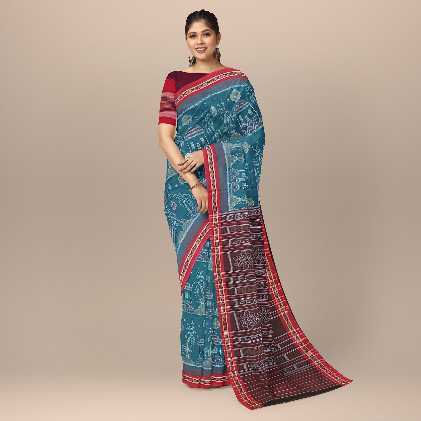 Metallic Blue Tribal DesignNuapatna Cotton Saree