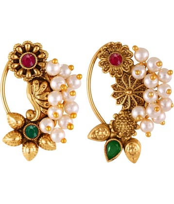 Vivastri's Premium & Elegant Peackock Style Cubic Zirconia Bead Studded Nose Rings For Women & Girls