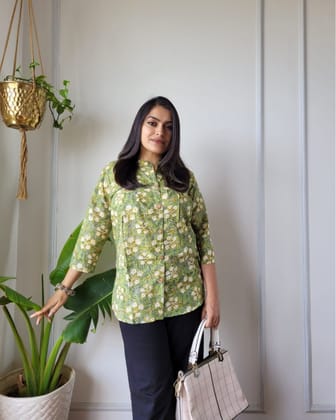 Kanchi Cotton Peplum Tops Bottle Green BlockPrinted-S (36)