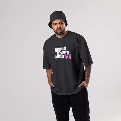 GTA-6 Oversized T-shirt-S / Black / 240 GSM (100% Cotton)