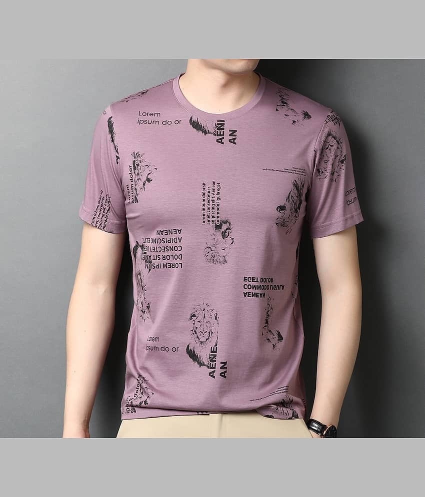 FABRIPPLE Polyester Regular Fit Printed Half Sleeves Men's Round T-Shirt - Purple ( Pack of 1 )