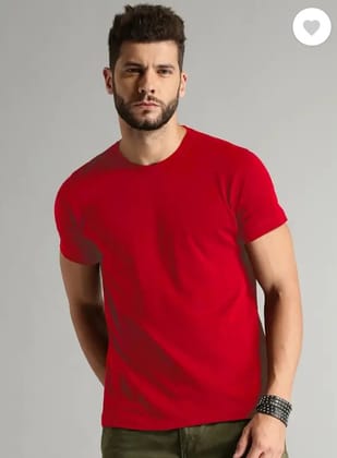 Men Solid Round Neck Pure Cotton Red T-Shirt