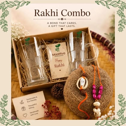 Maatitva Raksha Bandhan Glass Mug Gift Set | 2 Designer Rakhis, 2 Premium Glass Mugs, Handmade Rakhi Hamper for Bhaiya-Bhabhi, Brother-Sister, Didi-Jijaji | Rakhi Gift Box