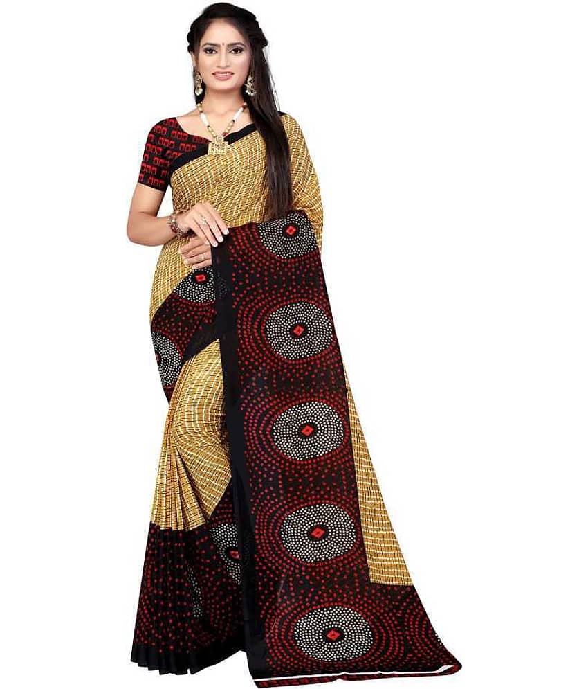 LEELAVATI Georgette Striped Saree With Unstitched Blouse Piece ( Maroon )