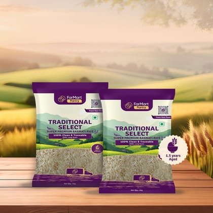 FarMart Pantry Culinary Combo: Traditional Select Super Premium Basmati Rice (1kg) | Pack of 2
