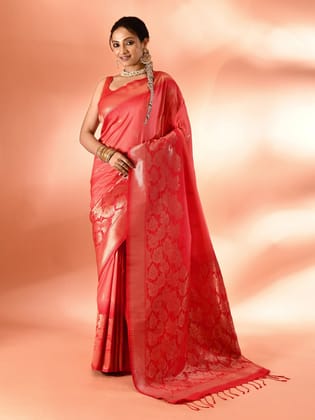 Peach Pure Banarasi Weaving Silk Saree