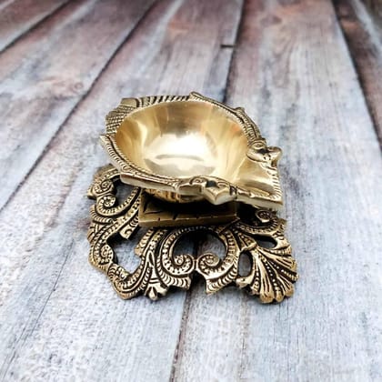 Brass Designer Diya - 5 inch Length | Exquisite Brass Diya with Intricate Design