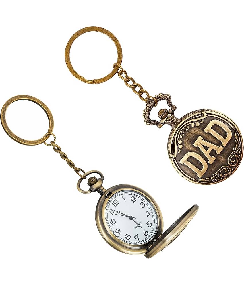 Gala Time Dad Theme Designer Pocket Watch Vintage Premium Analog Clock Antique Metallic Keyring Gift Key Chain