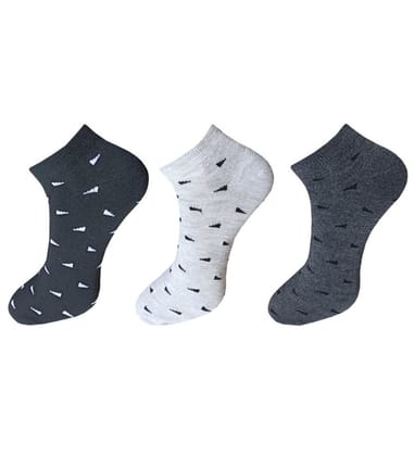 3-Pair Set Unisex Casual Cotton Printed Ankle Length Socks (Multicolor)