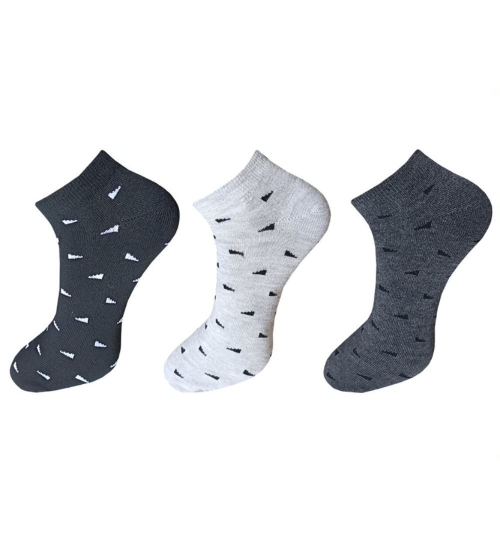 3-Pair Set Unisex Casual Cotton Printed Ankle Length Socks (Multicolor)
