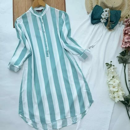 Trendy Cyan and White Line Printed Kurti and Palazzo by GlamaStitch-M