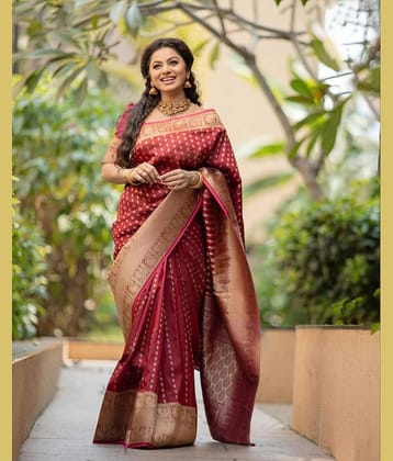 fab woven Art Silk Woven Kanjeevaram Sarees With Unstitched Blouse Piece ( Red )