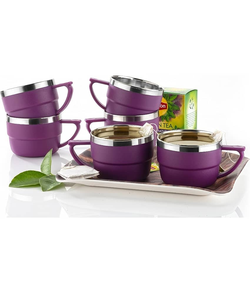 MAGICSPOON Tea Cup Set Solid Steel Tea Cup 200 ml ( Pack of 6 )