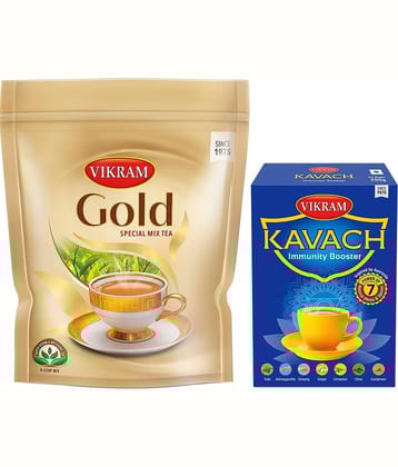Vikram Tea Combo (Pack of 2) - Vikram Gold Special Mix Tea  (Pouch) - 1Kg | Vikram Kavach Immunity Booster Tea (Box) - 250gm