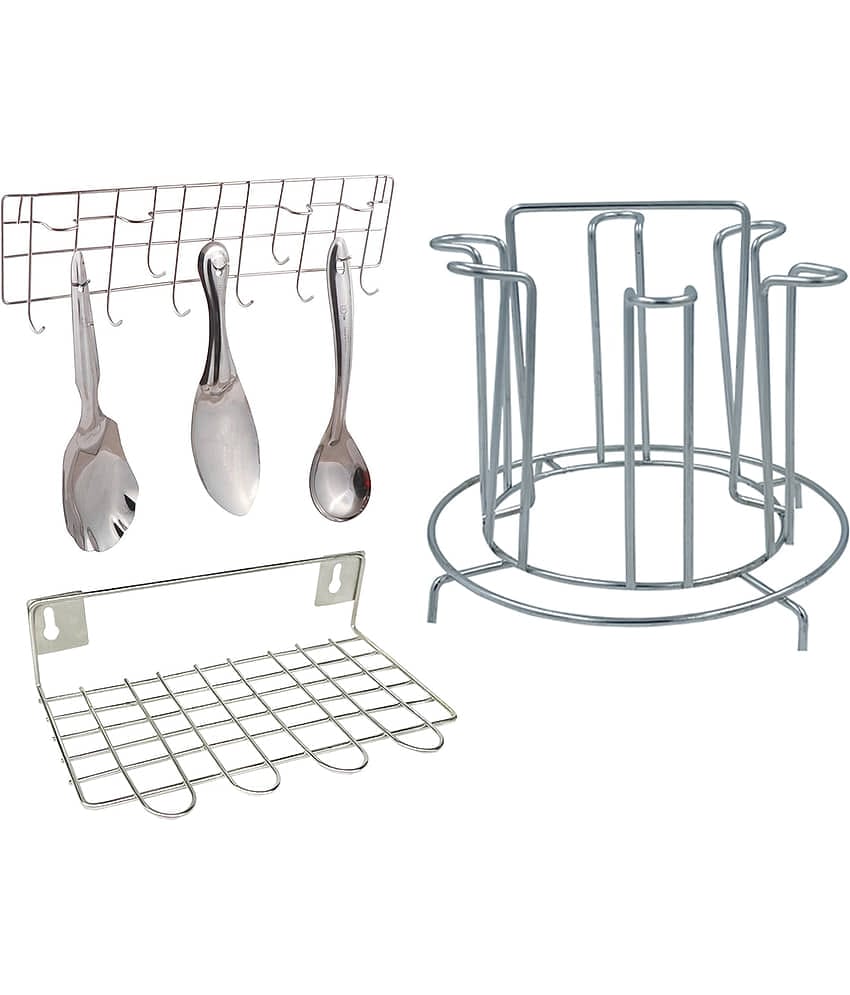 JISUN - Silver Stainless Steel Dish Racks ( Pack of 3 )