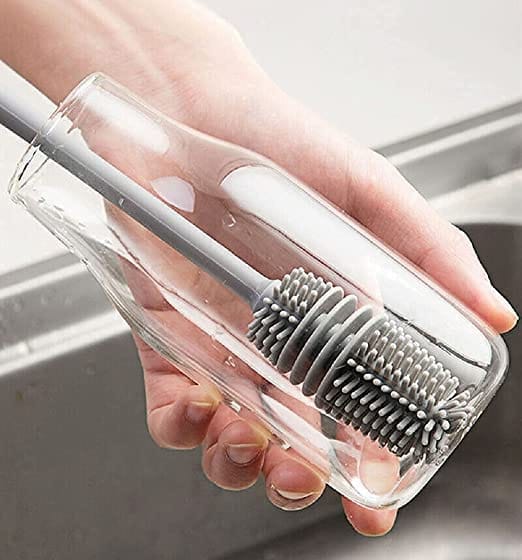 SMARTCAM Long Handle Silicone Bottle Cleaner Brush for Washing Water Bottle | Solution Bottle Mug Cleaning Brush (Grey, Pack of 1)