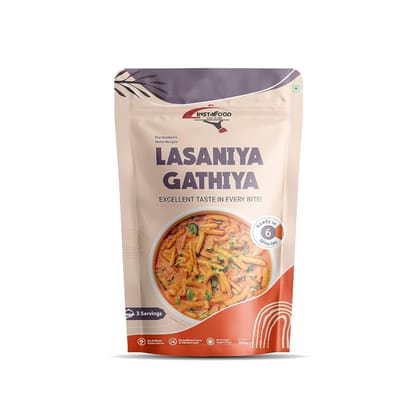INSTAFOOD Lasaniya Gathiya | Ready to Eat & Cook Meal | 3-4 Servings | After Cooking Gets 450 gm to Serve | Just Add Water and Cook | Zip Lock Packaging, 150 gm INSTAFOOD Lasaniya Gathiya | Ready to Eat & Cook Meal | 3-4 Servings | After Cooking Gets 450 gm to Serve | Just Add Water and Cook | Zip Lock Packaging, 150 gm