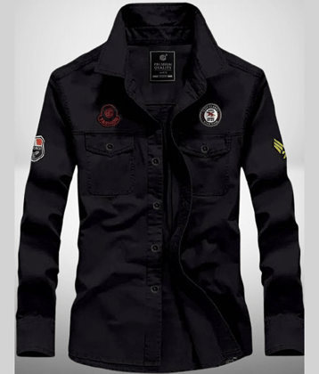 IQIVLI Cotton Blend Regular Fit Self Design Full Sleeves Men's Casual Shirt - Black ( Pack of 1 )