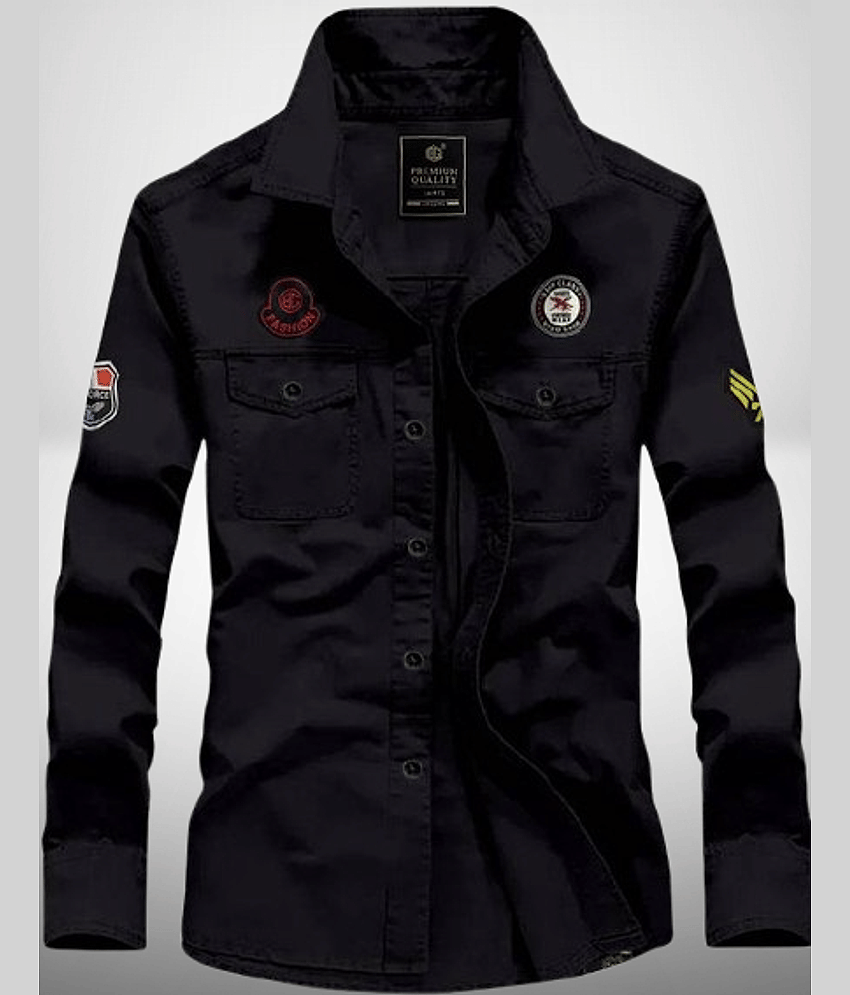 IQIVLI Cotton Blend Regular Fit Self Design Full Sleeves Men's Casual Shirt - Black ( Pack of 1 )