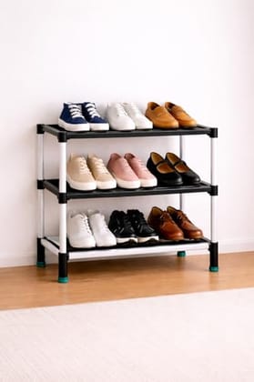 PLX 3 Tier Plastic Shoe Rack for Home, Stackable Shoe Organizer Shelf Stand, Space Saving Footwear Storage