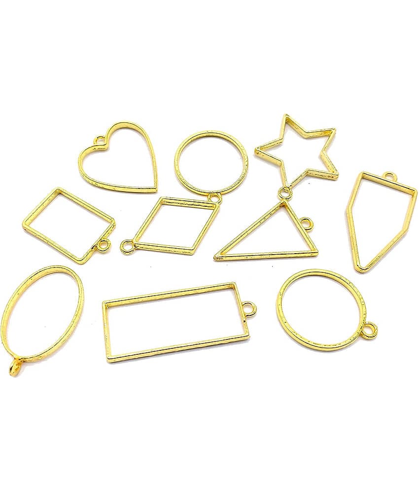 PRANSUNITA 10 Pcs Assorted Open Metal Frame Pendants Bezels, Thick Hollow Pendant Charms for Resin Pressed Flower Frame Key Chain Earring Necklaces DIY Crafts – Gold