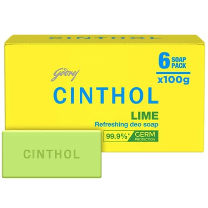 Cinthol Lime Bath Soap - 100g (Pack of 6) | Lemony Deo Fragrance | Grade 1 Soap | For All Skin Types Cinthol Lime Bath Soap - 100g (Pack of 6) | Lemony Deo Fragrance | Grade 1 Soap | For All Skin Types - 100 g (Pack of 6)