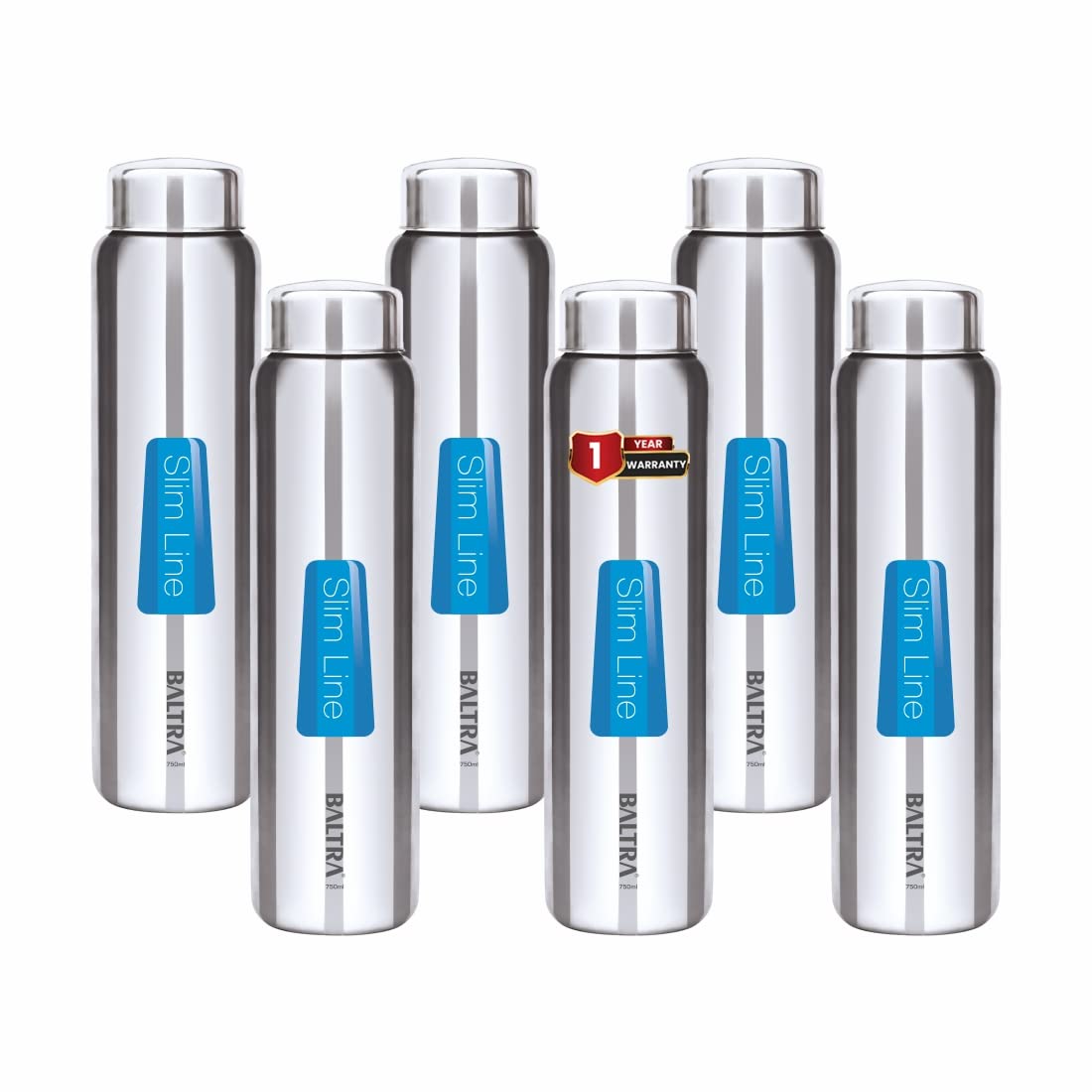 Baltra Relax Stainless Steel Fridge Water Bottle/Refrigerator Bottle Single Walled (Pack of 6)(750 ML)