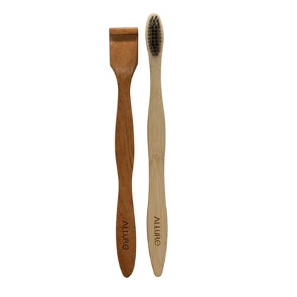 Allure Bamboo Toothbrush with Organic Tounge Cleaner (OT-01 + OTC)-2Pcs