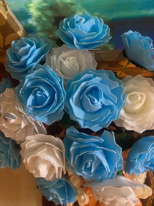 Handmade artificial Foam Rose flowers with shining gilt  15 PCS  ( Its washable) Blue