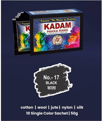 KADAM Fabric Dye Colour, Shade 17 Black, Pack of 10 Single Color Pouches