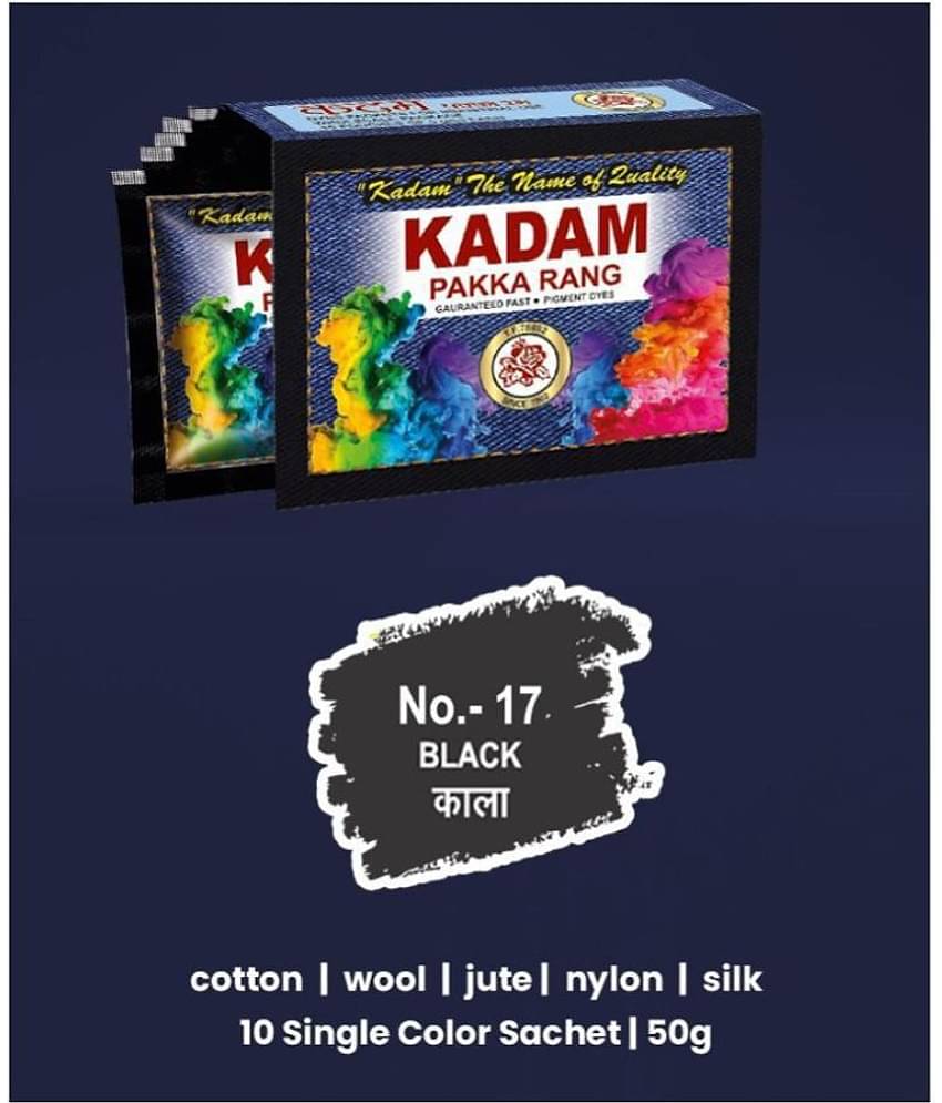 KADAM Fabric Dye Colour, Shade 17 Black, Pack of 10 Single Color Pouches