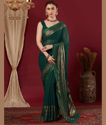 Samah Georgette Printed Regular Saree With Unstitched Blouse Piece ( Green )