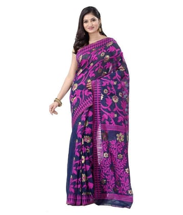 Desh Bidesh Blue,Purple Jamdani Saree