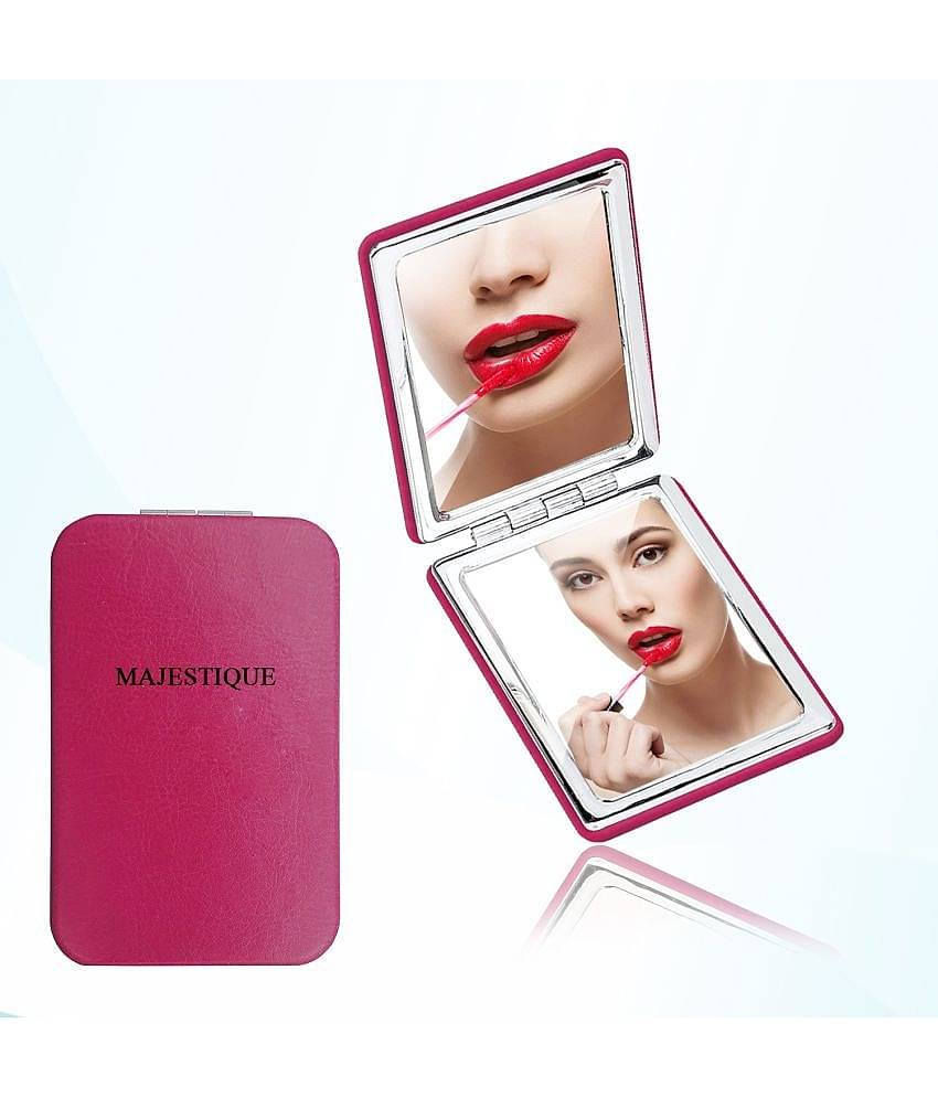 Majestique Compact Hand Mirror Leatherette Texture Mini Mirror Pocket Mirror for Women - Multicolor