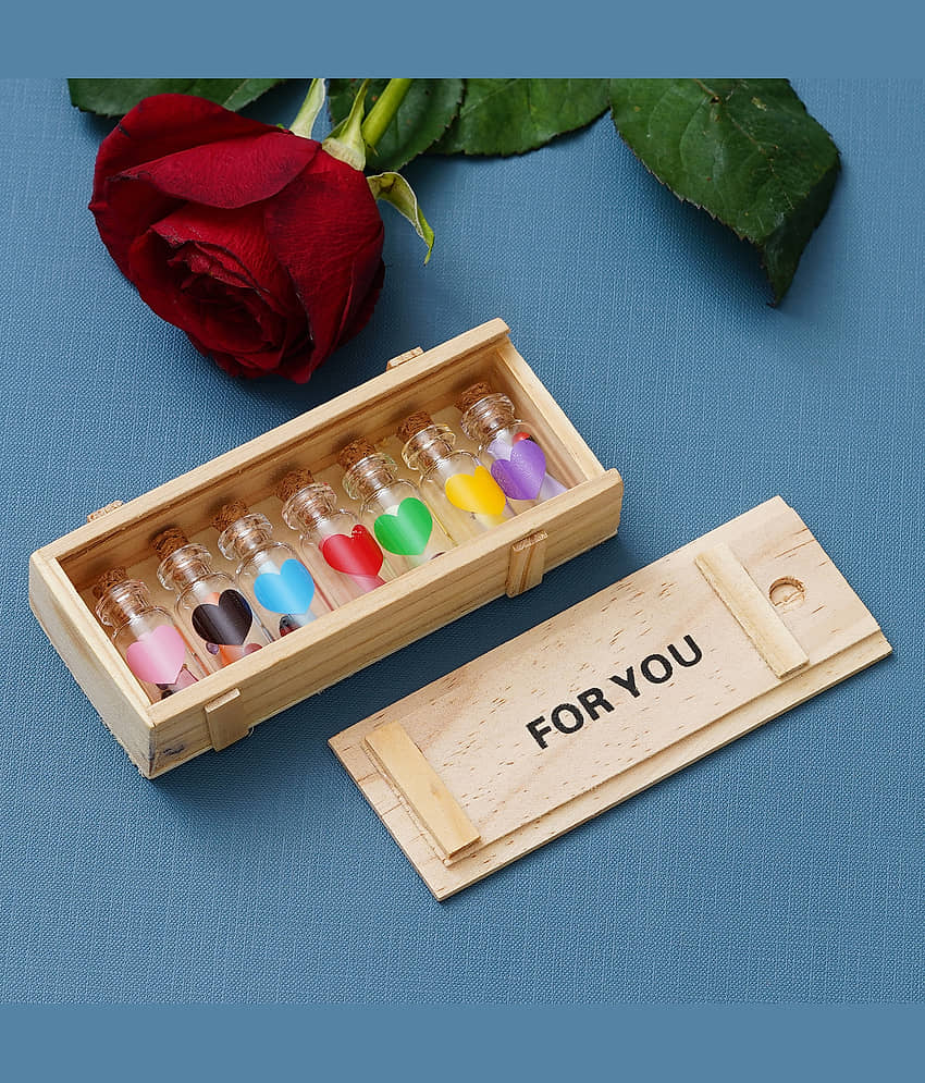 eCraftIndia Beige & Transparent Wooden Box For You Message Bottle Gift Set