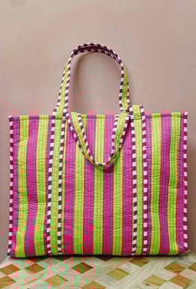 Handblock Printed Quilted Tote Bag without zip/button 17x18x 6 inches