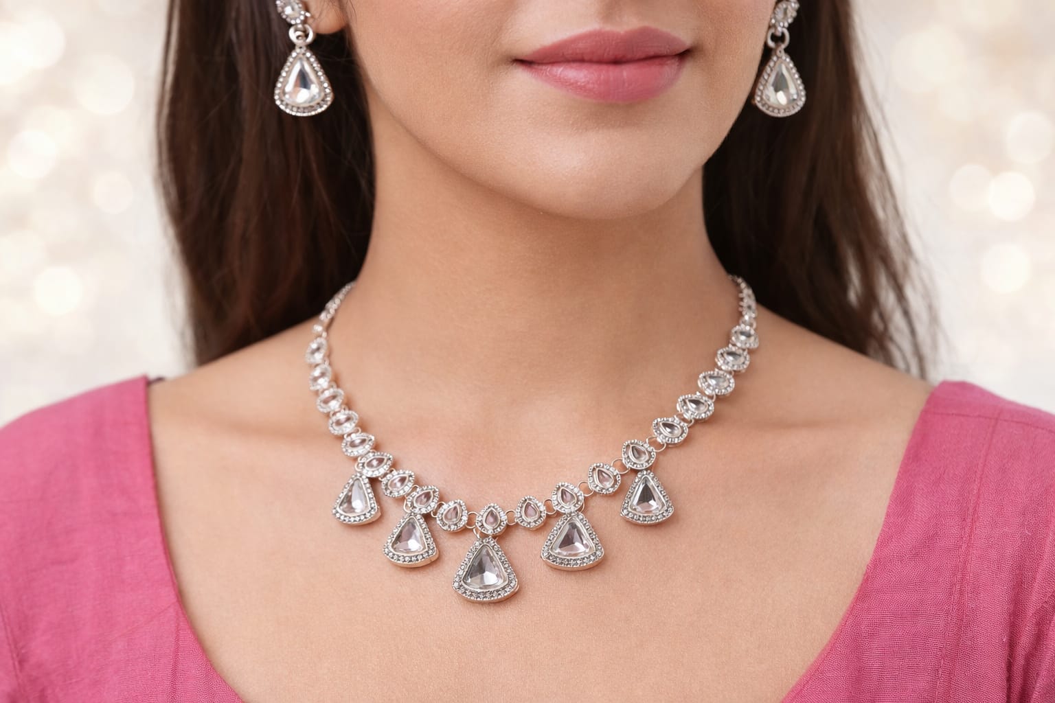 Elegant Silver Teardrop Necklace & Earrings Set