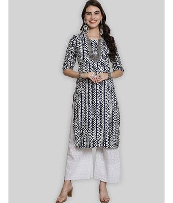 7Threads Crepe Printed Straight Women's Kurti - Blue ( Pack of 1 )