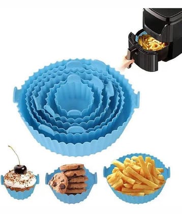 6 pcs. Reusable Air Fryer Silicone Pot Liners | Non-Stick Heat-Resistant Basket Baking Trays | Airfryer Oven Accessories | Dishwasher Safe | Multicolor | (Pack of 1)